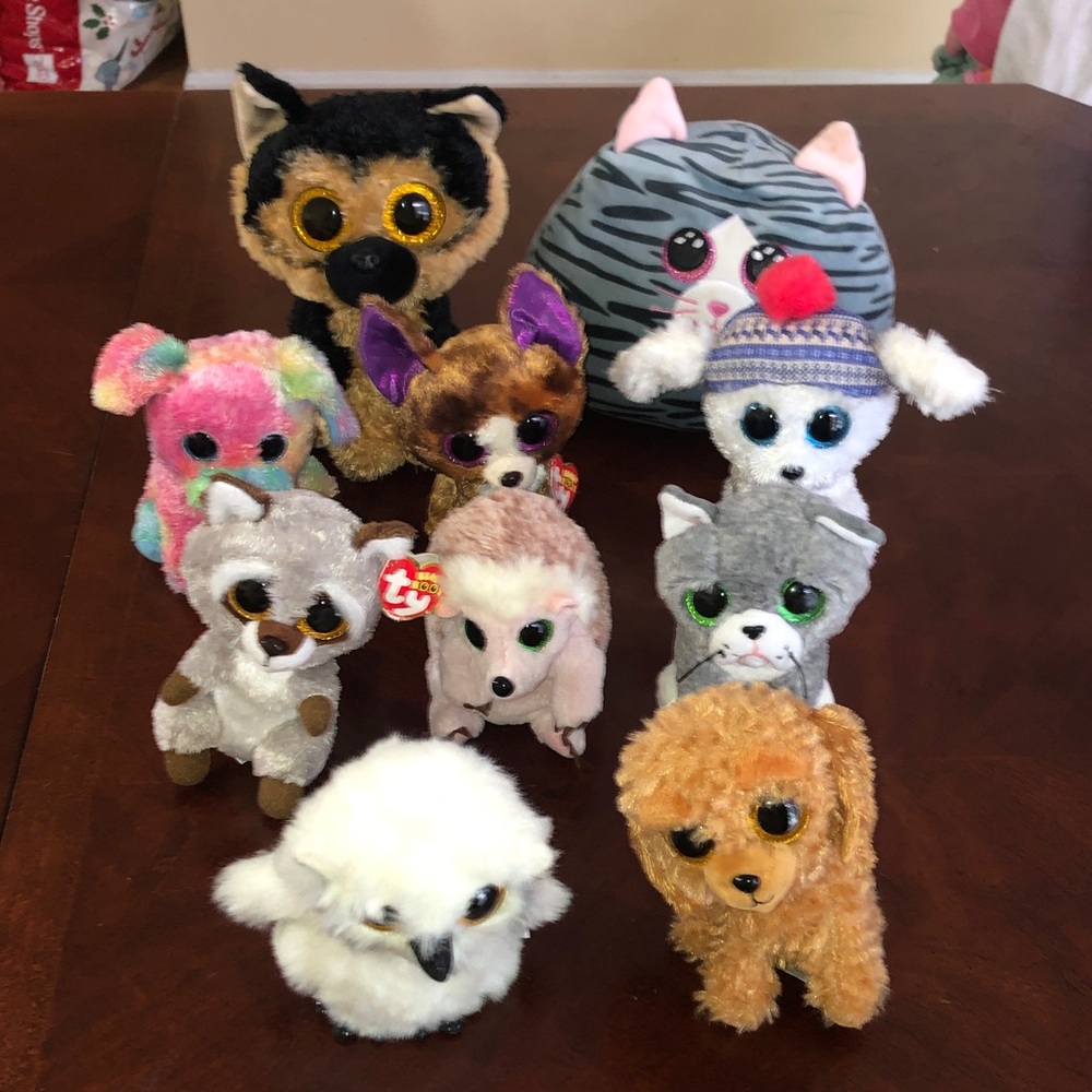 Ty stuffed animals dog cat raccoon hedgehog owl
